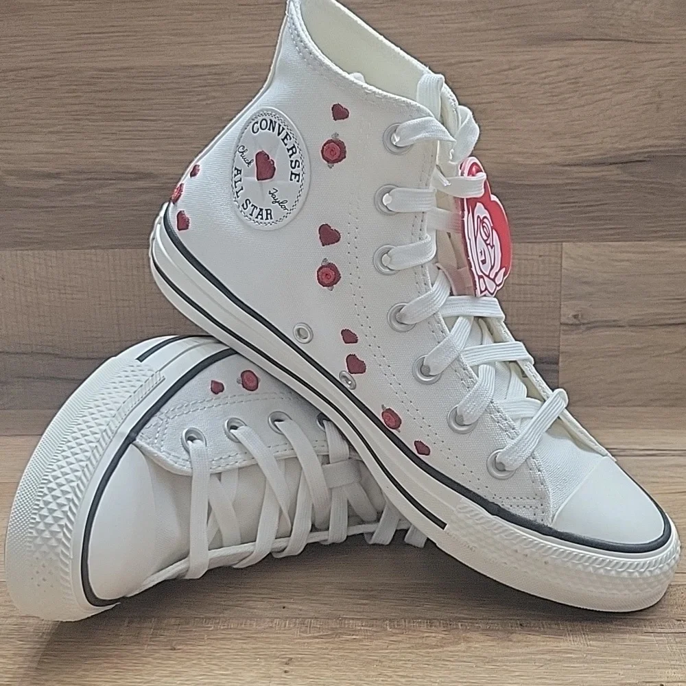 Converse White and Red High-Top Sneakers